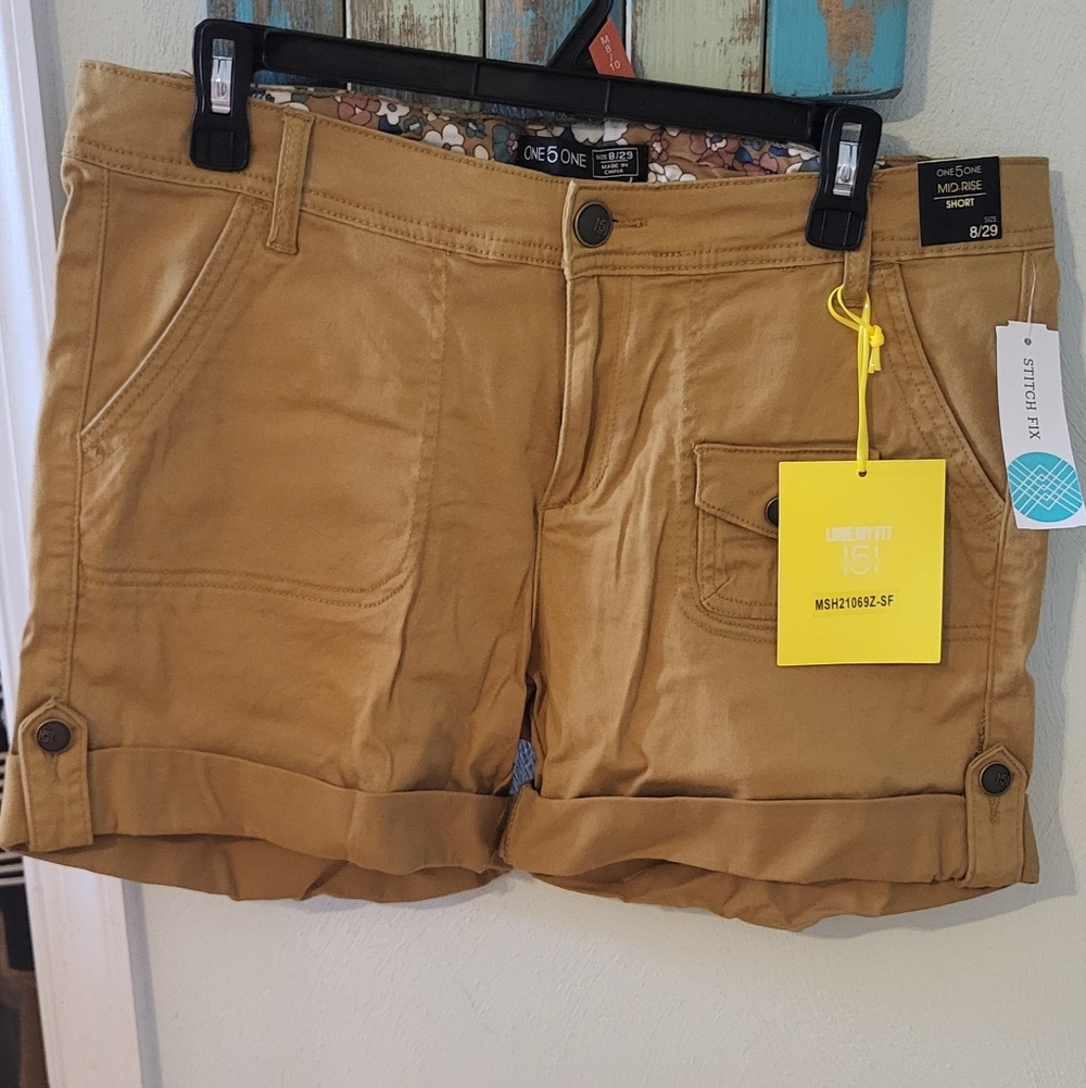 one 5 one Women's Mustard Yellow Cargo Shorts